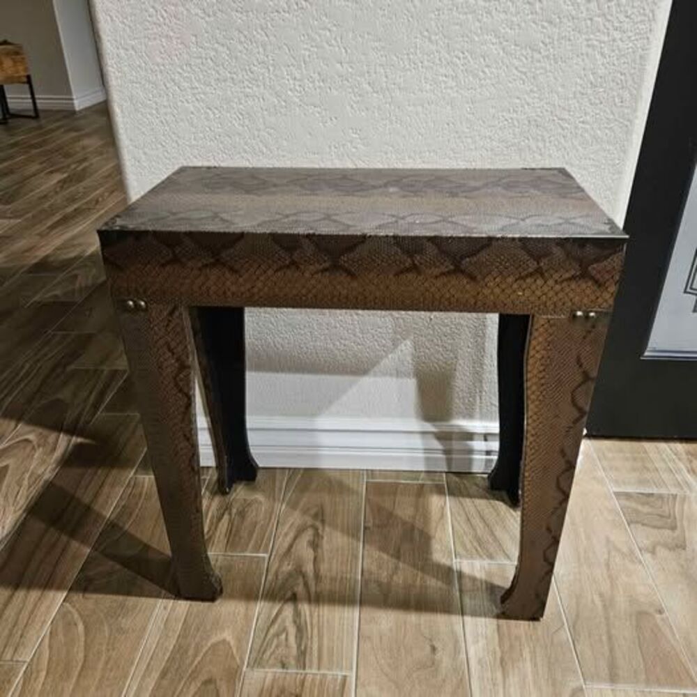 Faux Snakeskin Accent Table with Stud Detail
